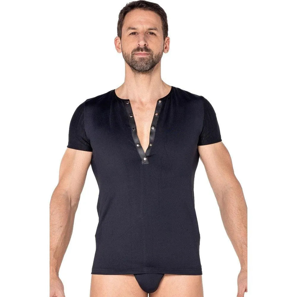 T-Shirt Noir Élastique Col Pressions