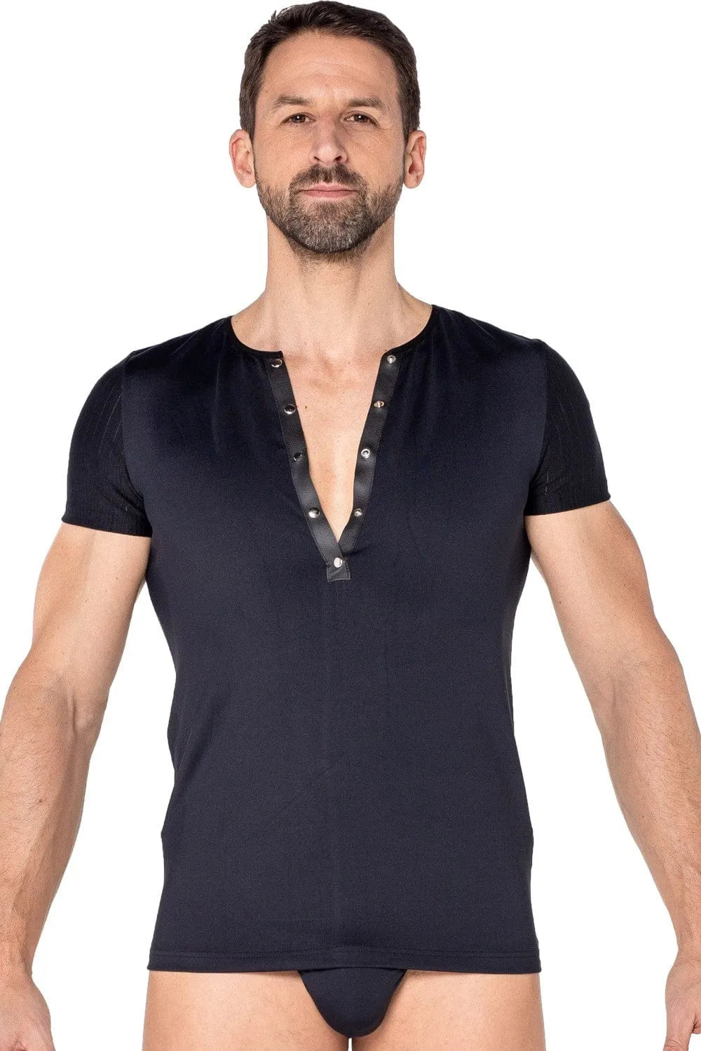 T-Shirt Noir Élastique Col Pressions
