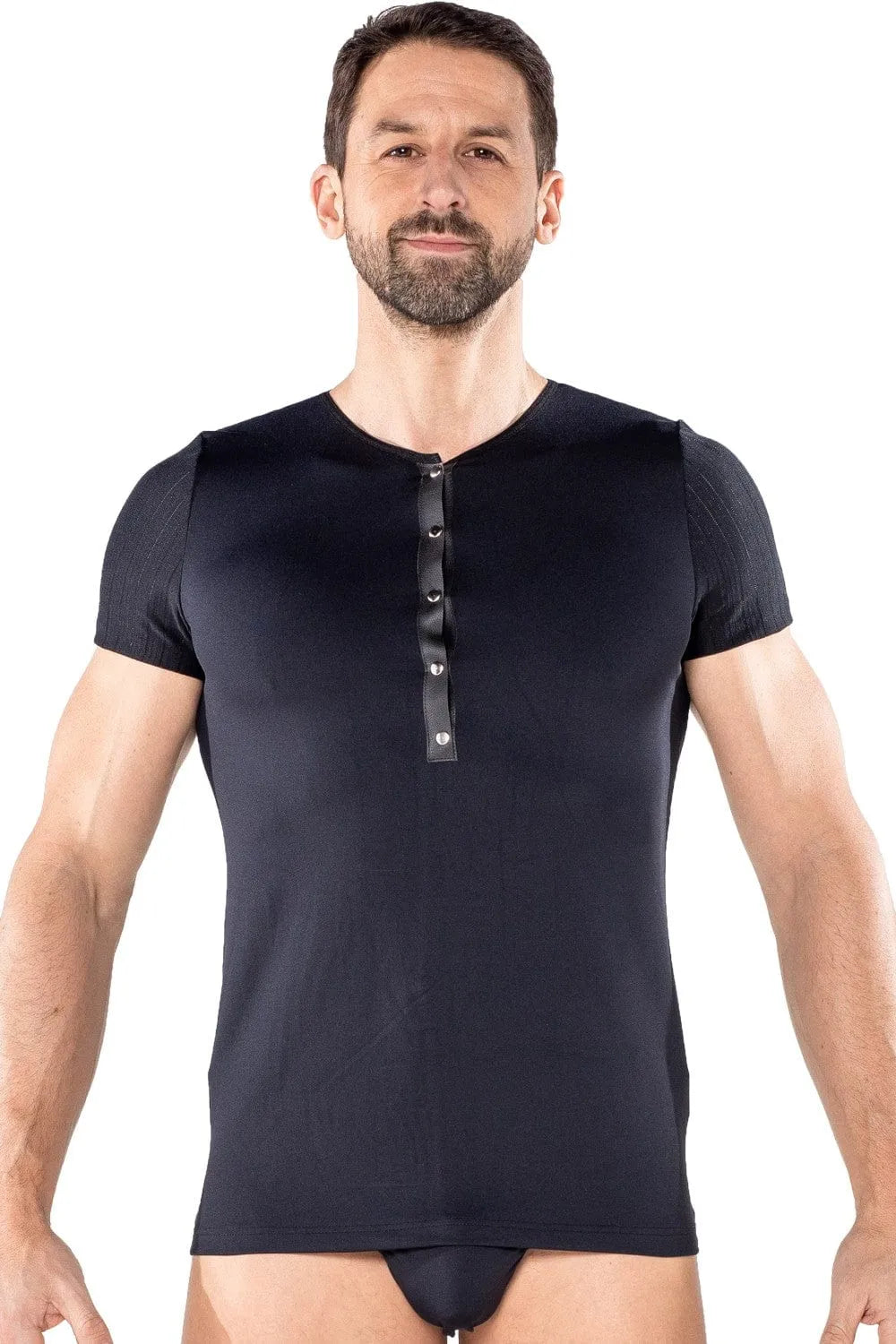 T-Shirt Noir Élastique Col Pressions