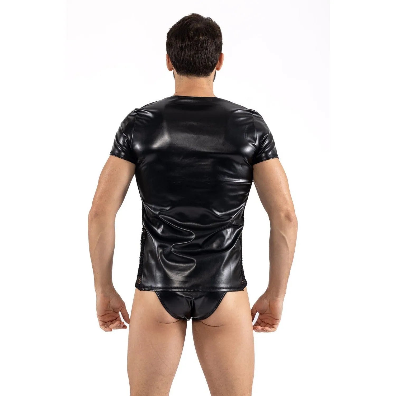 T-Shirt Noir Masculin Simili Cuir Résille