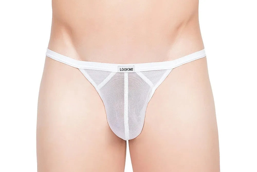 Tanga Blanc Transparent Bandes Opaques
