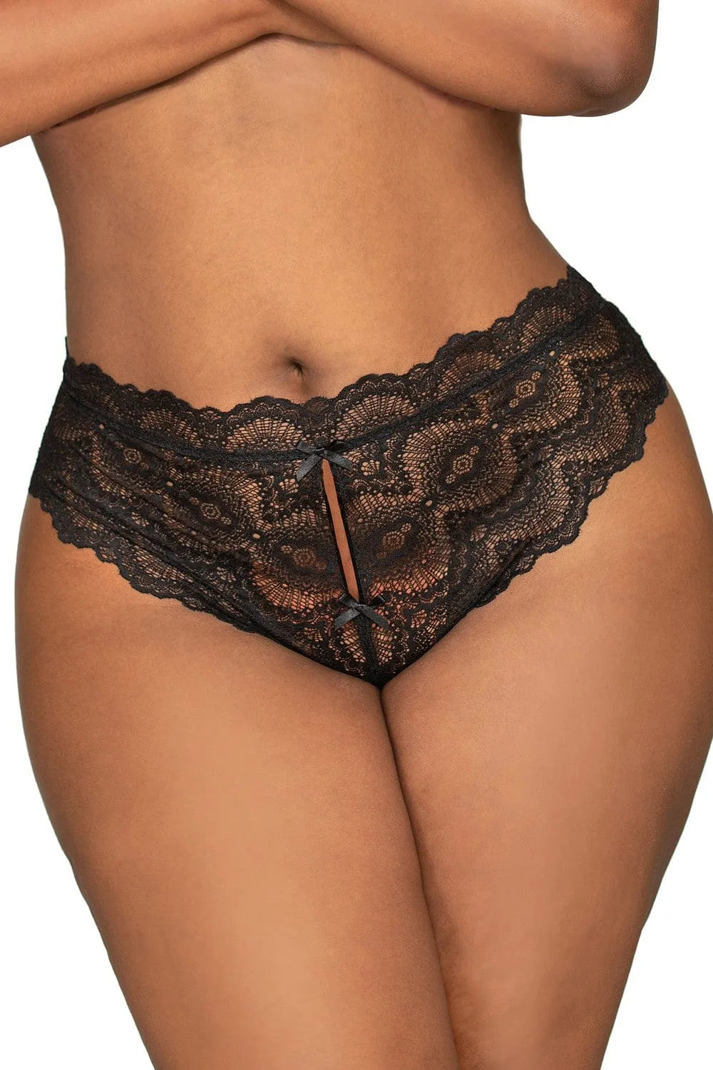 Tanga Grande Taille Dentelle Noir Ouvert