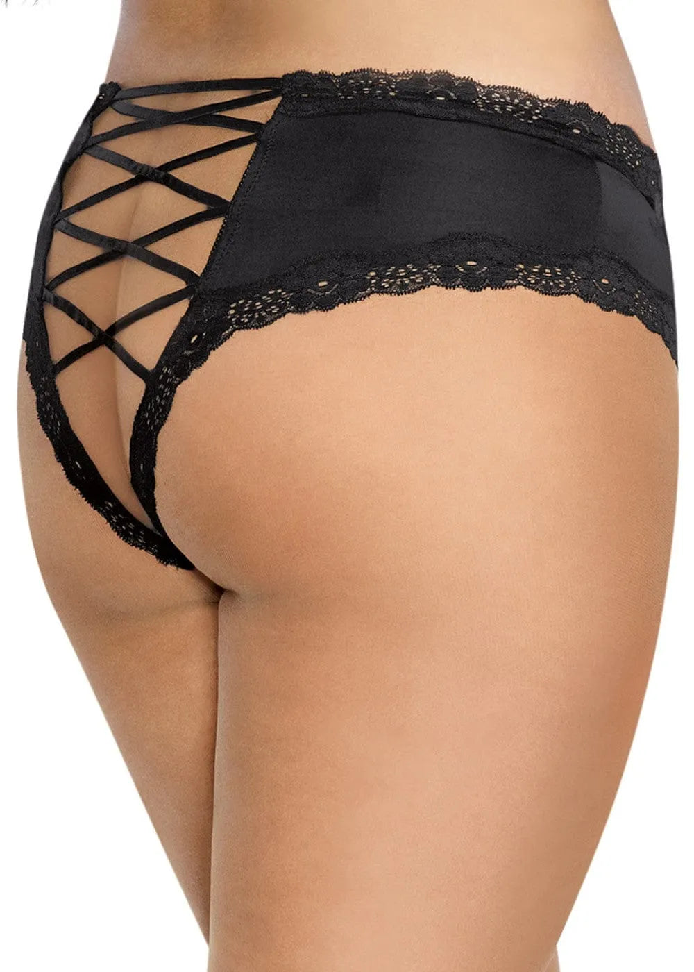 Tanga Grande Taille Noir Satin Dentelle