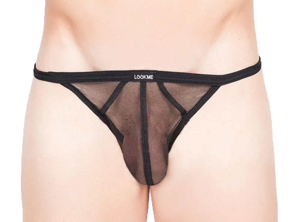 Tanga Noir Transparent À Bandes Opaques