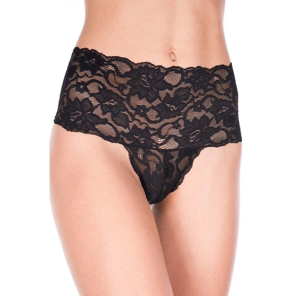 Tanga String Dentelle Noire Taille Haute