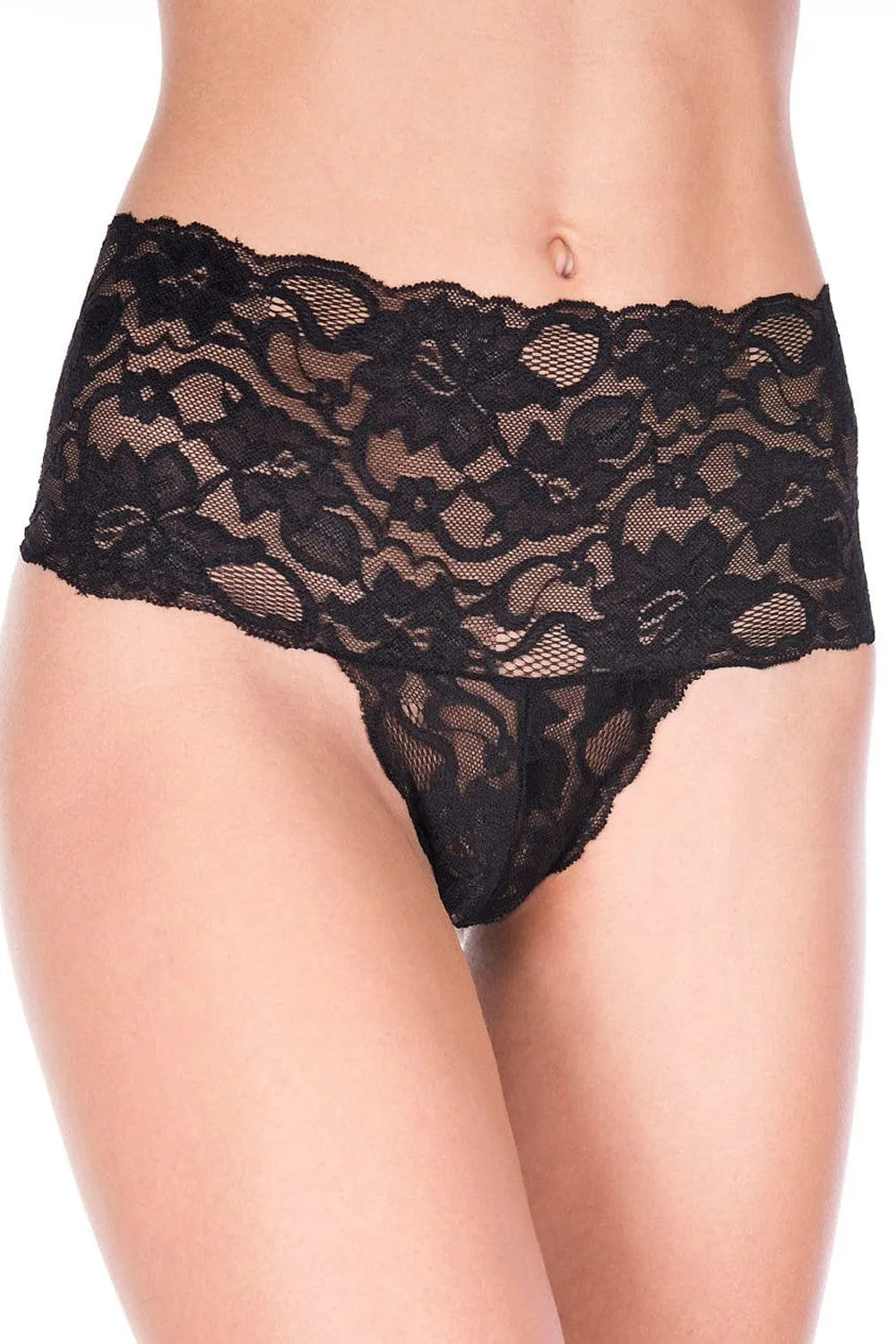 Tanga String Dentelle Noire Taille Haute