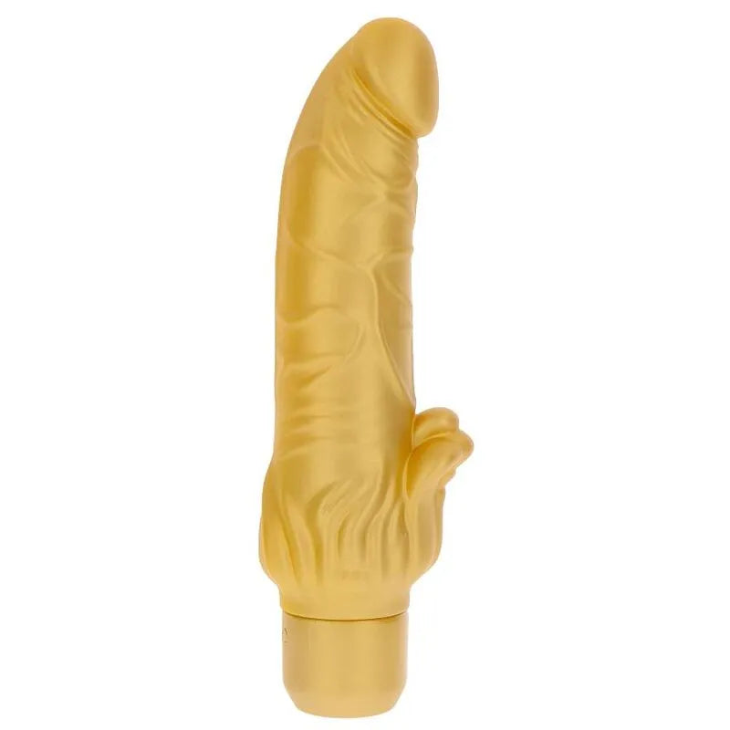Vibromasseur Doré Réaliste Avec Stimulateur Clitoridien