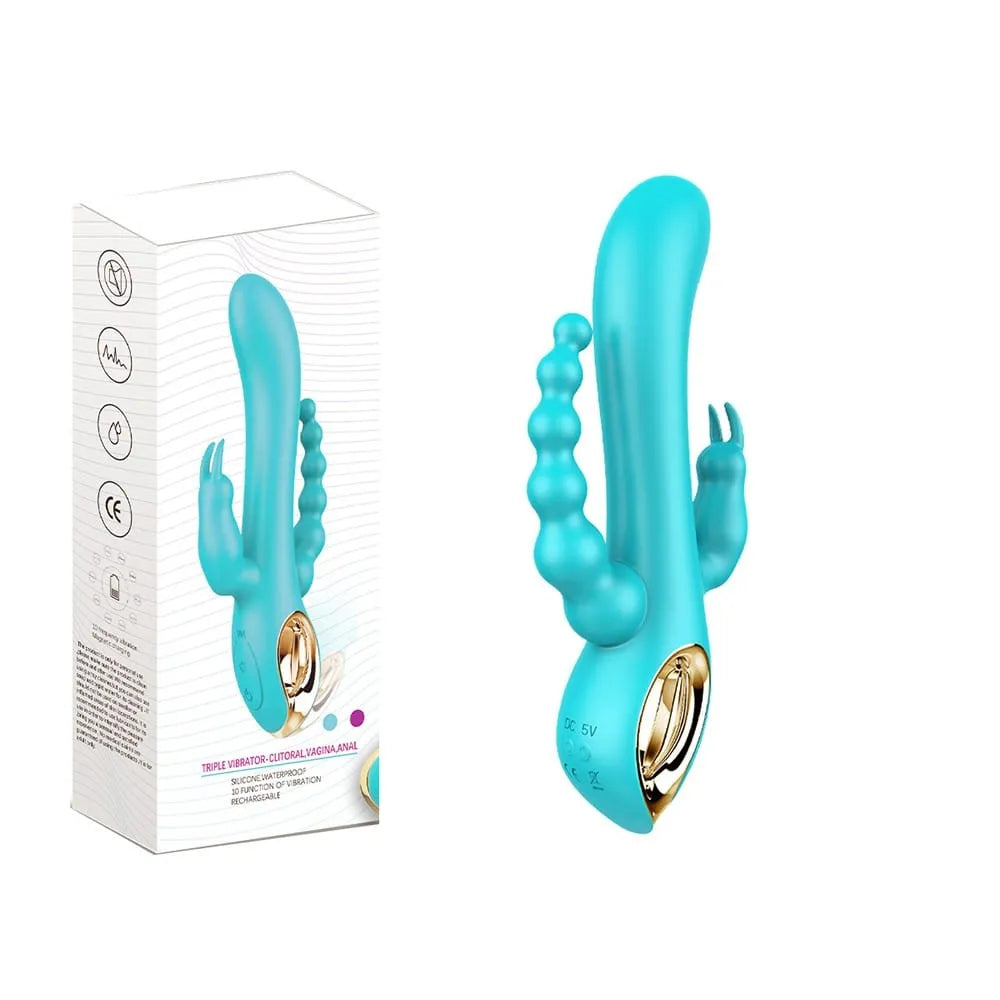 Vibromasseur Rabbit Bleu Triple Stimulation Silicone