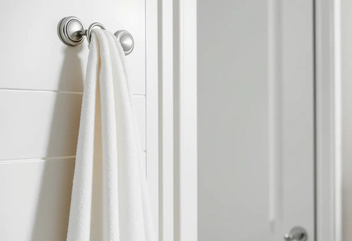Une serviette de bain accrochée dans une salle de bains moderne