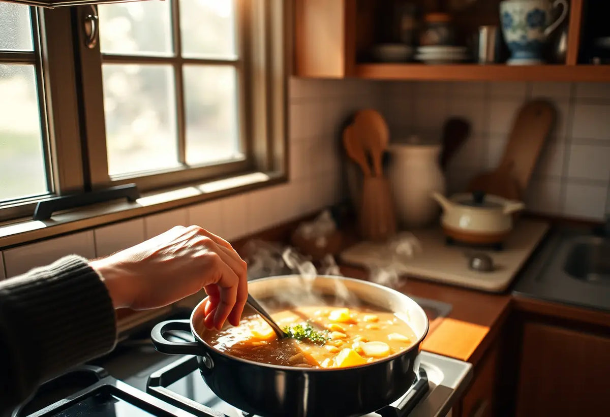Cuisson de soupe dans une cuisine chaleureuse