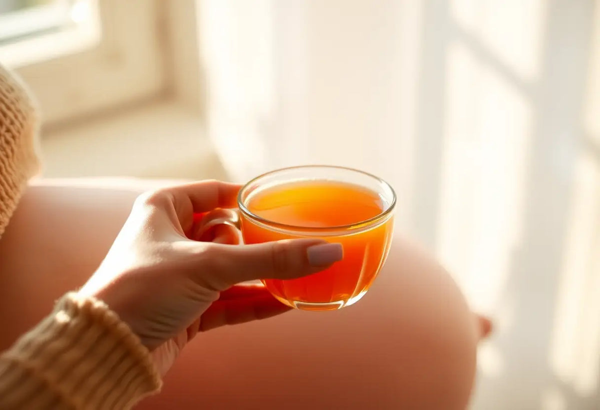 Main dans la gestation, tenant une tasse de thé chaud