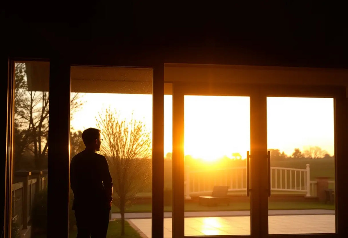 Un silhouetté regarde un jardin au crépuscule