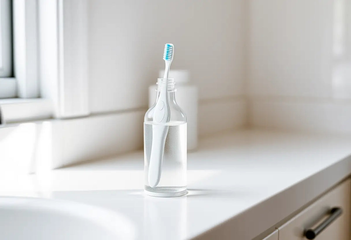 Appareil de toilette avec brosse à dents et bocal de bain, éclairé naturellement