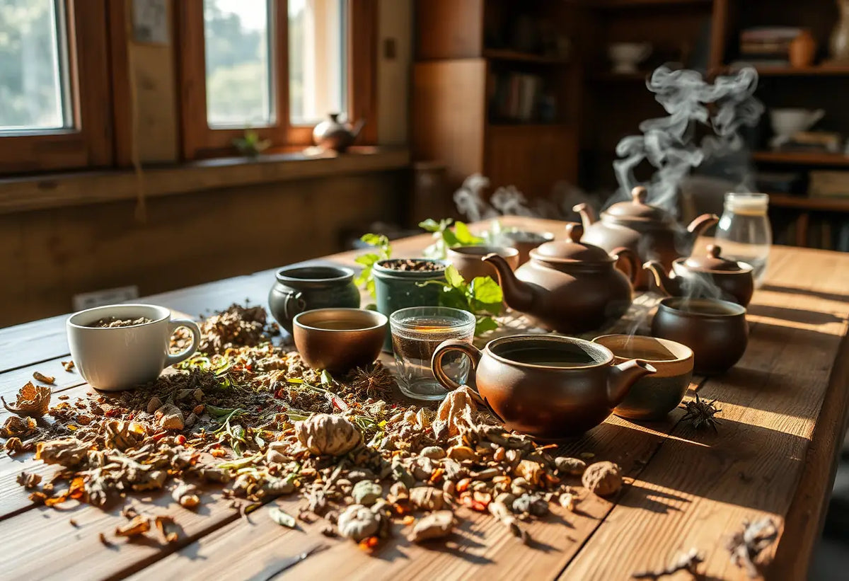 Tableau de plantes médicinales et de tisanes dans un cabinet de médecine chinoise