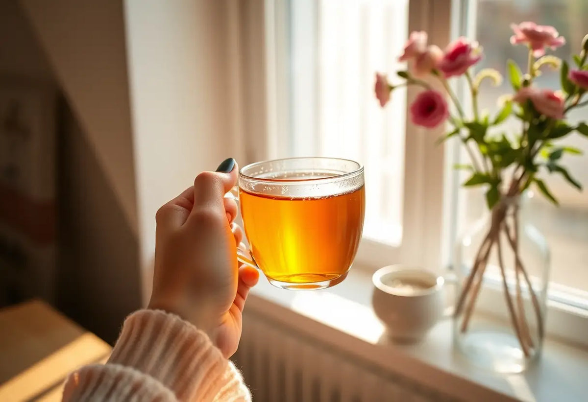 Main dans une tasse de thé, éclairée par la lumière du soleil, insémination artificielle