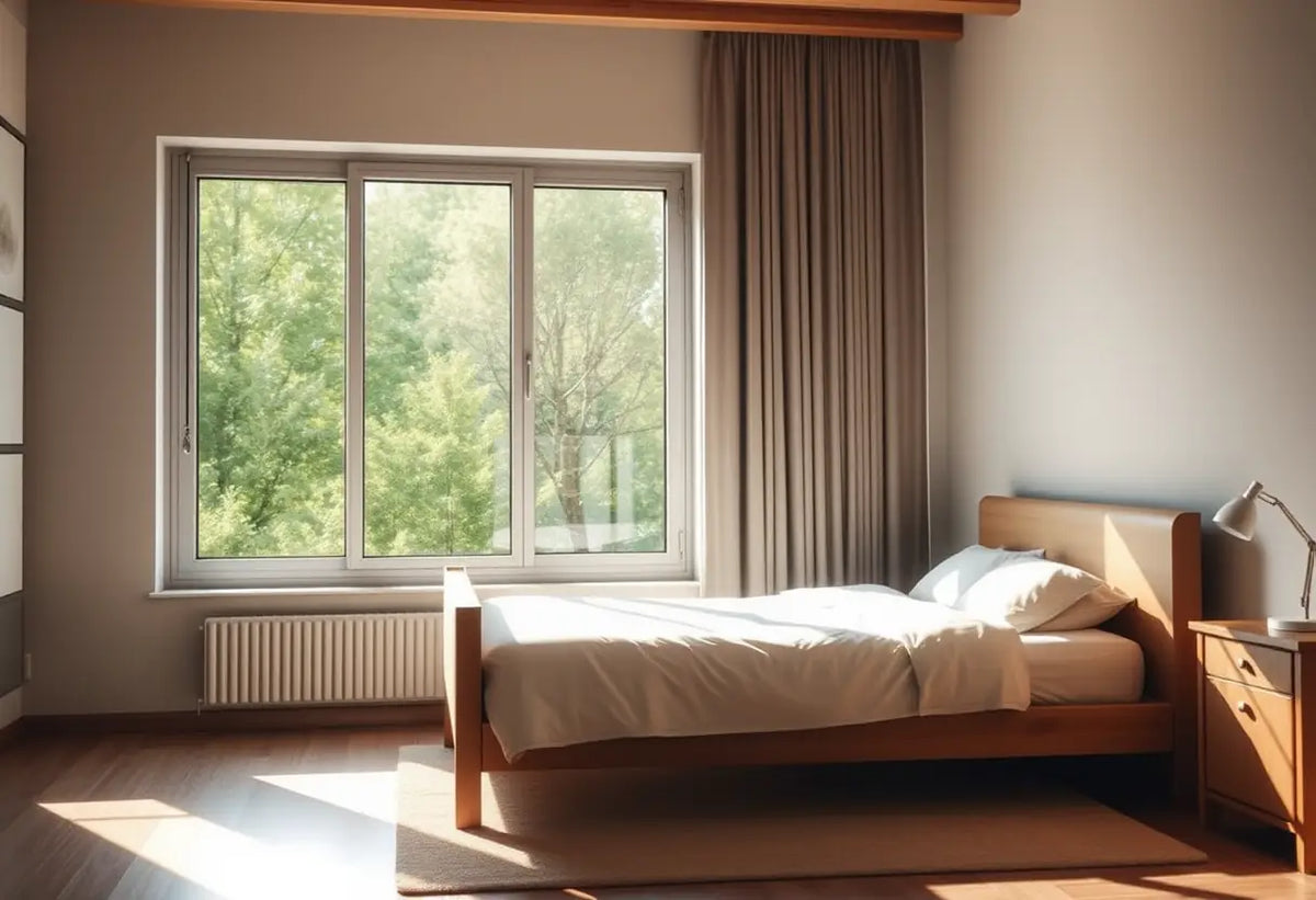 Fenêtre laissant entrer la lumière du matin, mettant en valeur un lit bien fait, symbole du repos nécessaire à la récupération