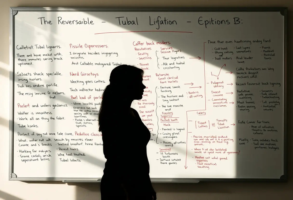 Un profil d'une personne devant un tableau blanc expliquant les options de ligature des trompes réversible