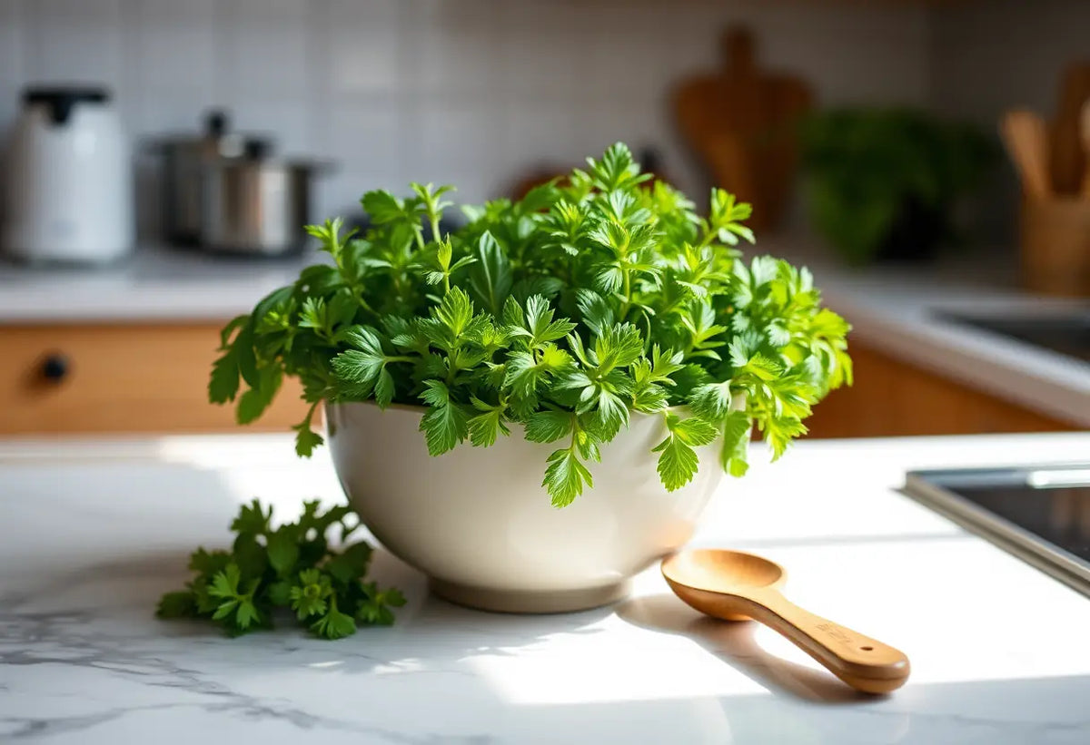 Herbes fraîches sur un comptoir de cuisine