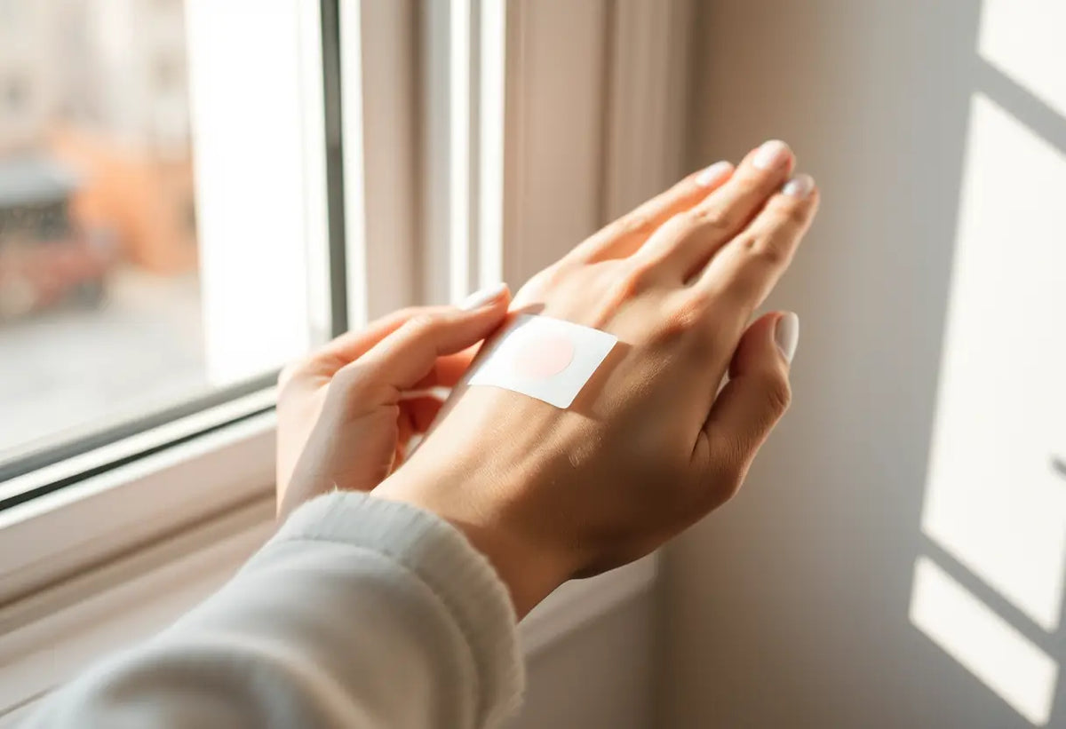 Main : application d'un patch contraceptif