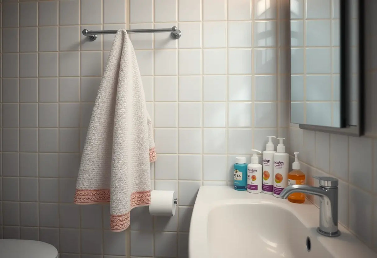 Image pour un article sur la sécheresse vaginale, une salle de bain avec des produits de soins