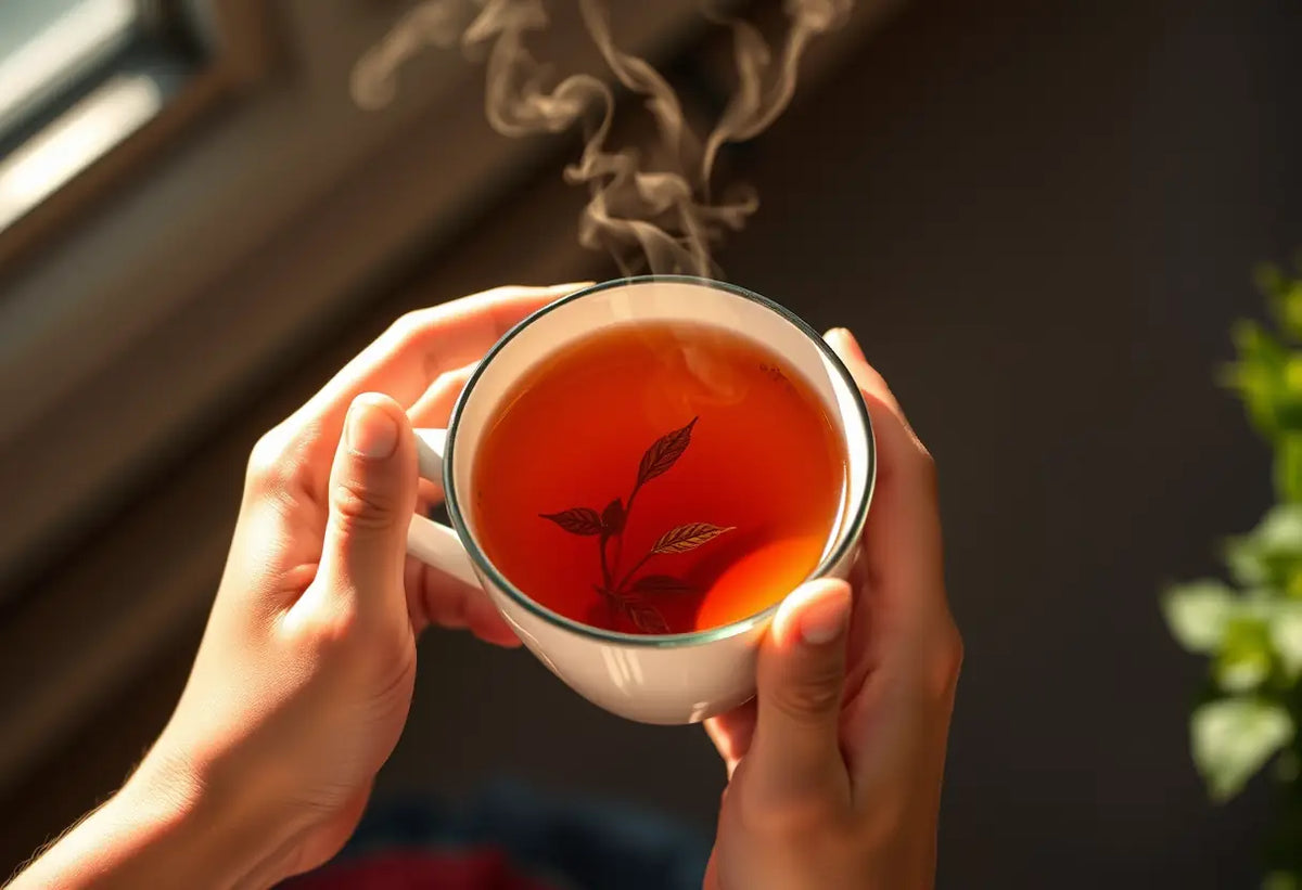 Main tenant une tasse de thé herboristerie pour future mère