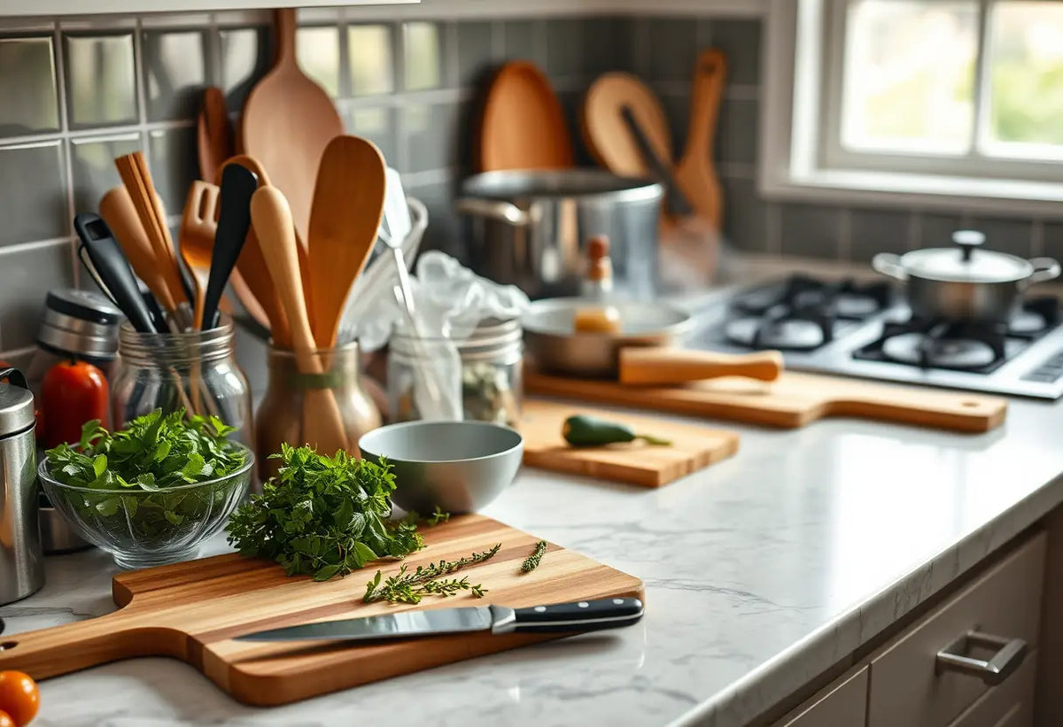Comptoir de cuisine d'une future maman qui cuisine