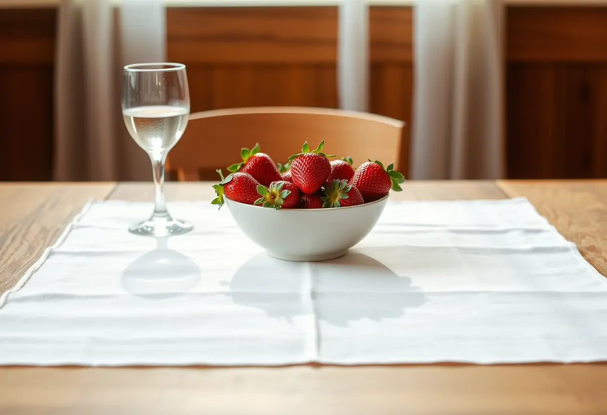 Un couvert avec des fraises sur une table