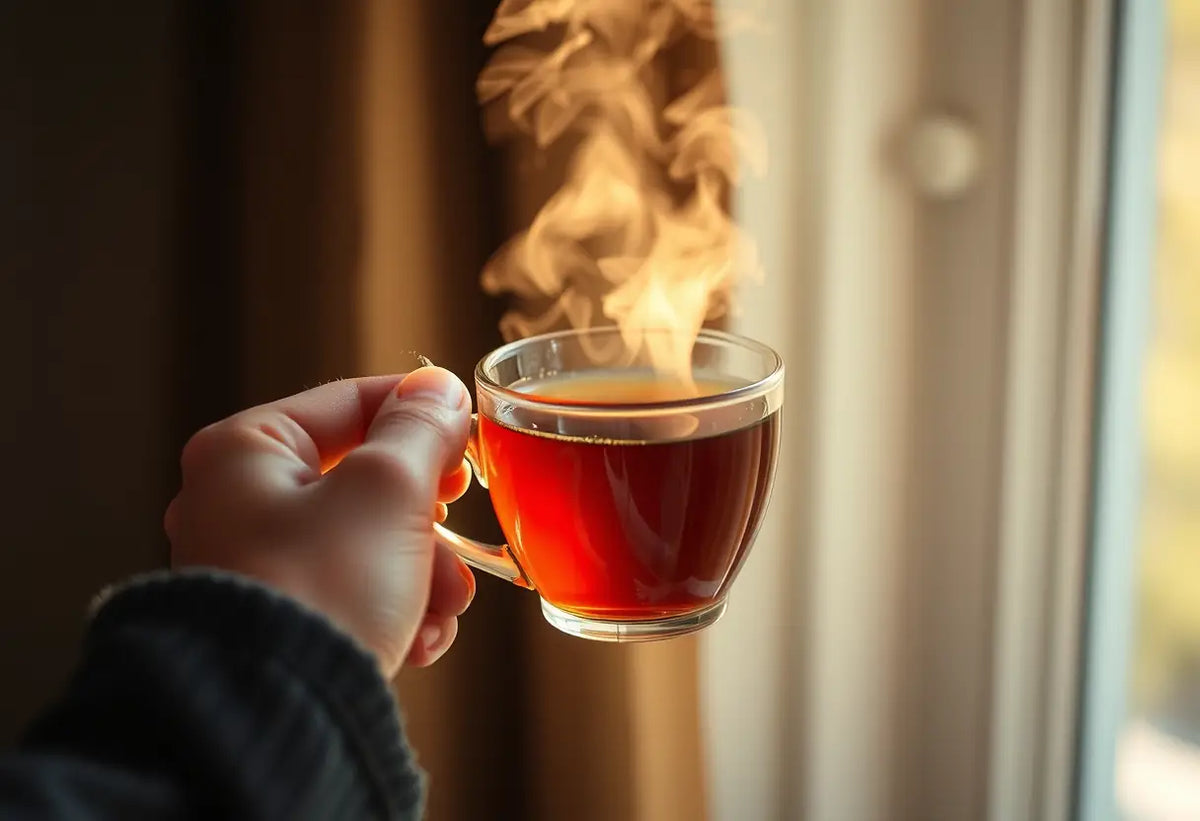 Une main tenant une tasse de thé, chaleur et confort