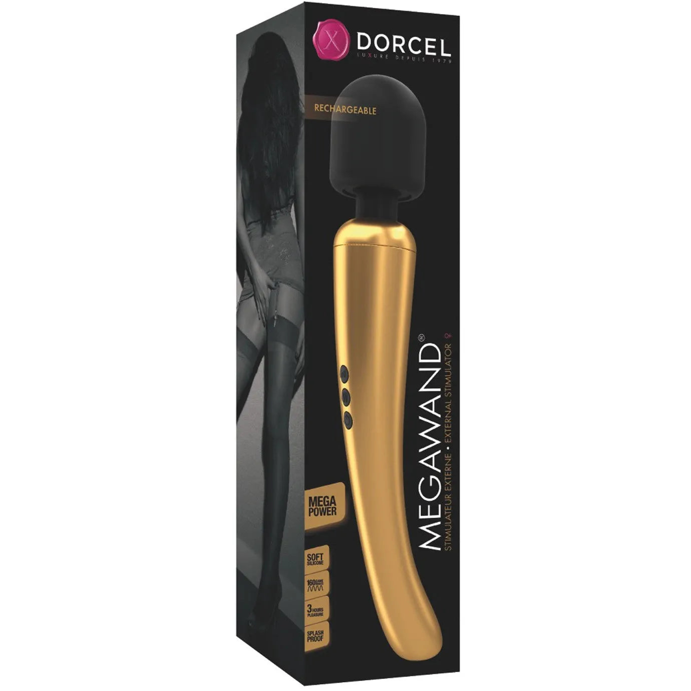Stimulateur clitoridien rechargeable Megawand or 20 modes silicone puissant ergonomique