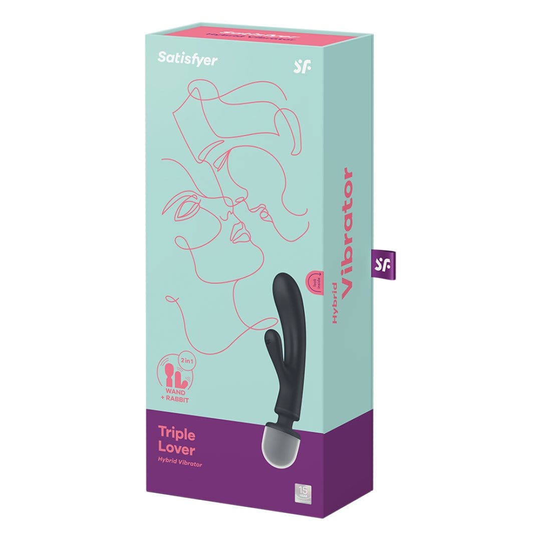 2 en 1 Vibromasseur rabbit et wand noir USB Triple Lover Satisfyer - CC597825