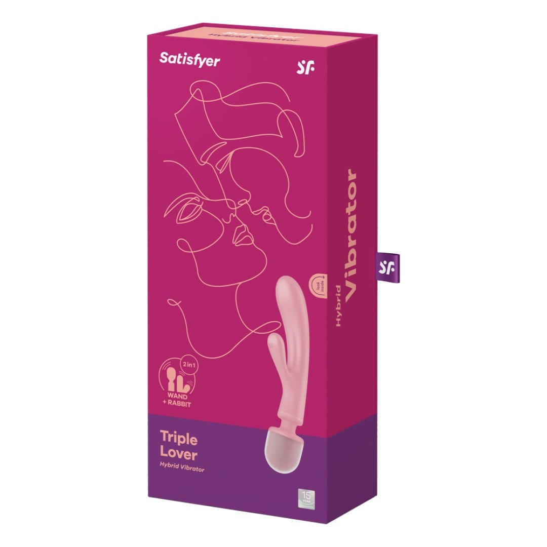 2 en 1 Vibromasseur rabbit et wand rose USB Triple Lover Satisfyer - CC597843