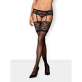 Bas dentelle fleurie transparents noirs pour porte-jarretelles Letica