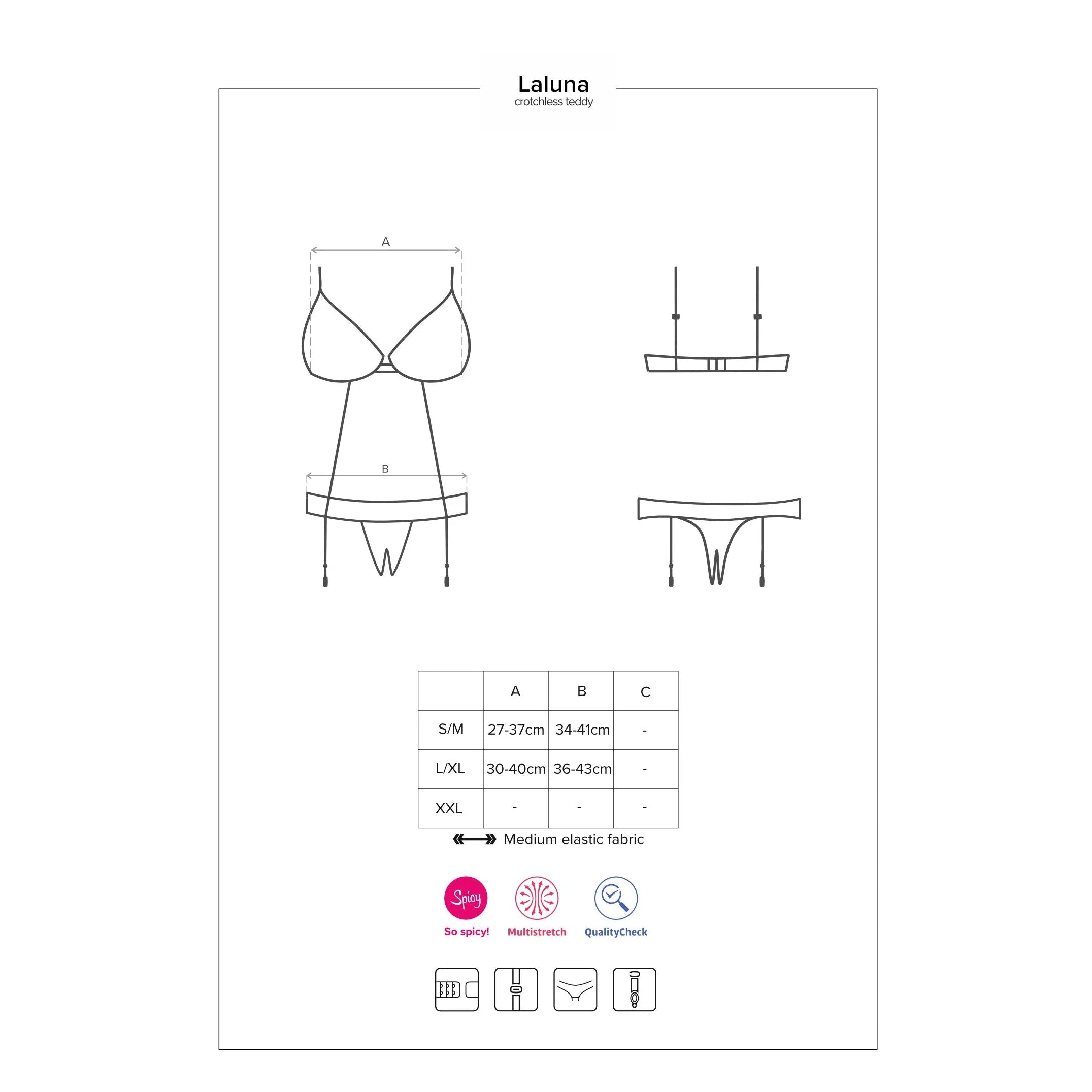 Laluna Body Noir Sexy Dentelle Scintillante Ajustable Soirée Romantique