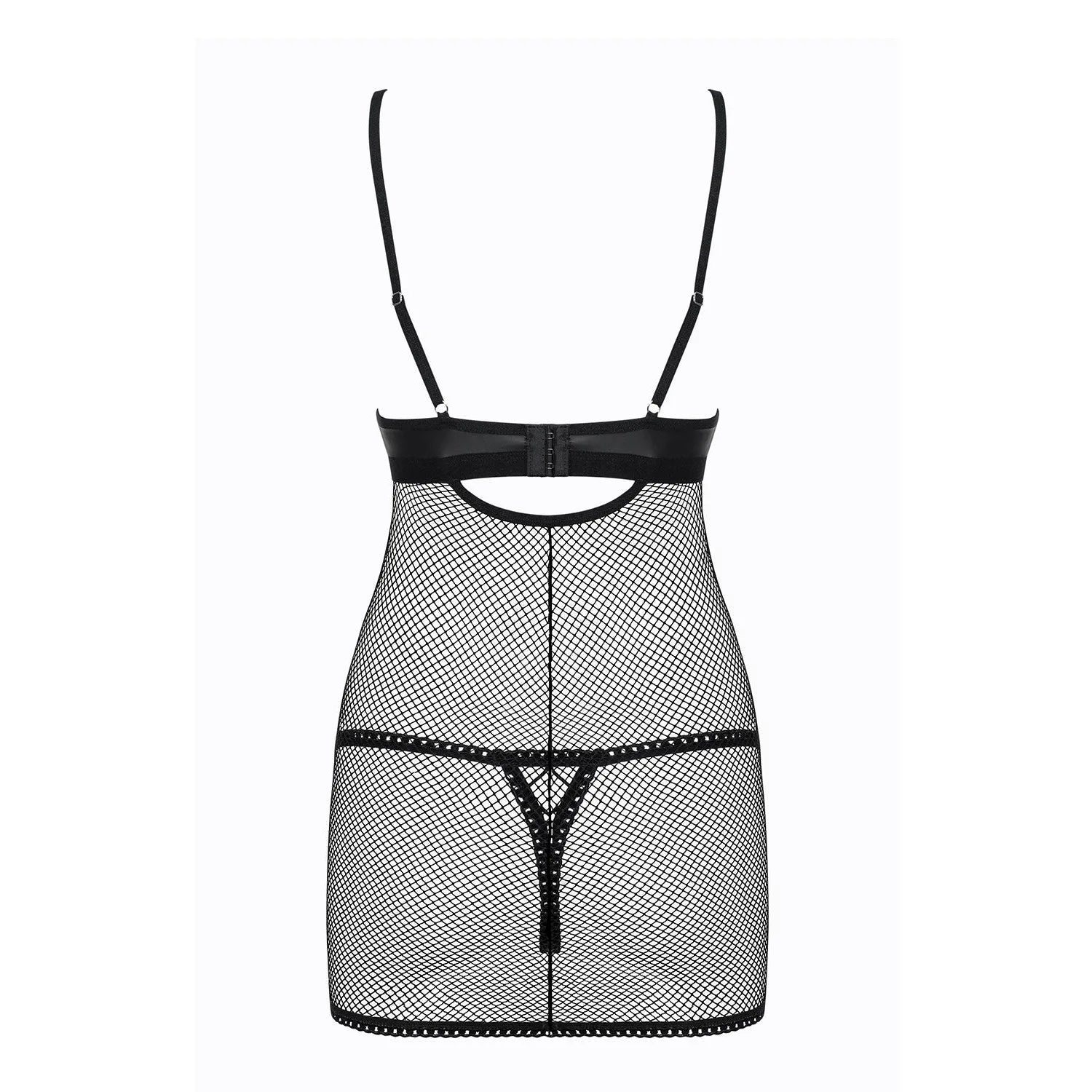 Nuisette effet cuir filet multistretch noir ajustable avec string assorti