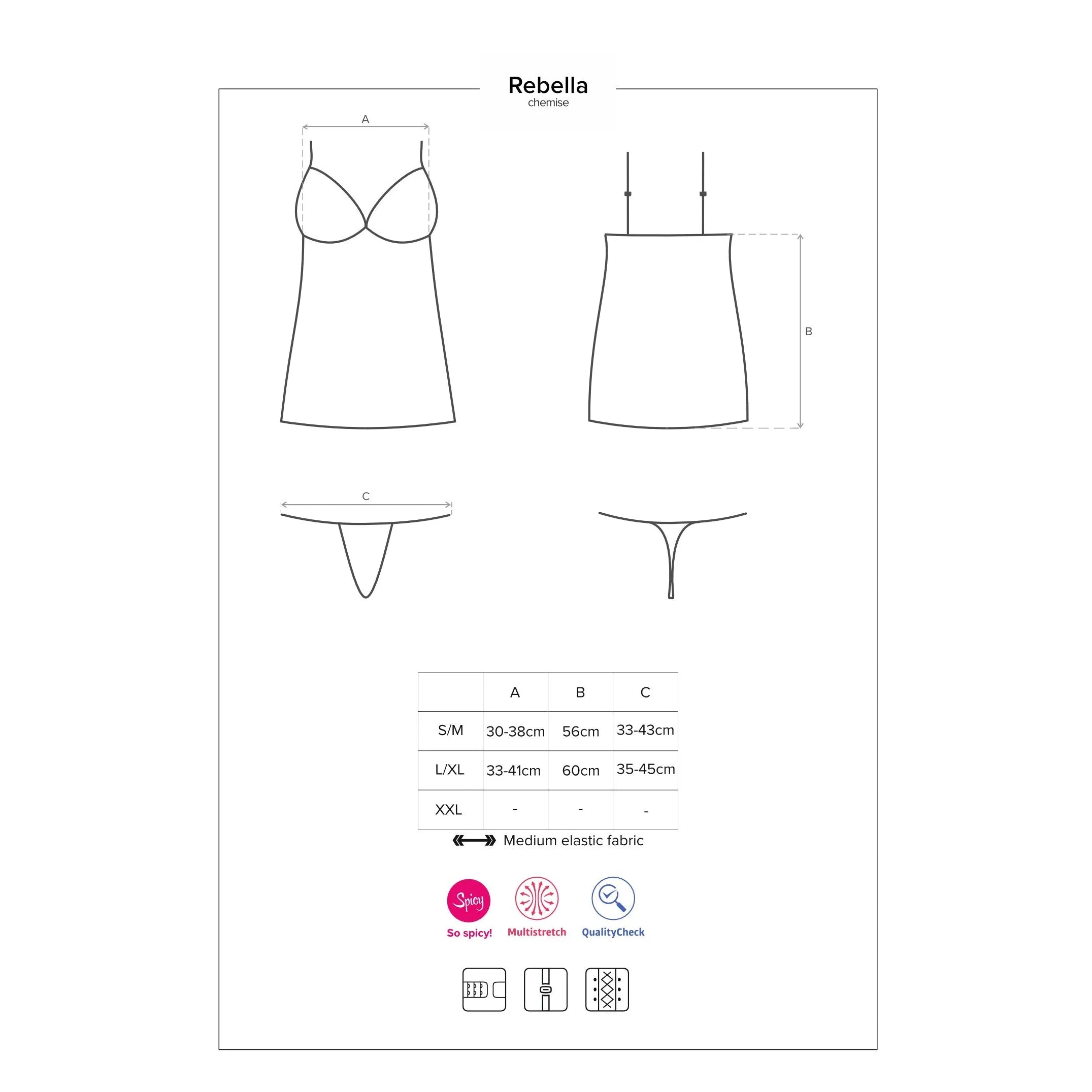 Nuisette effet cuir filet multistretch noir ajustable avec string assorti