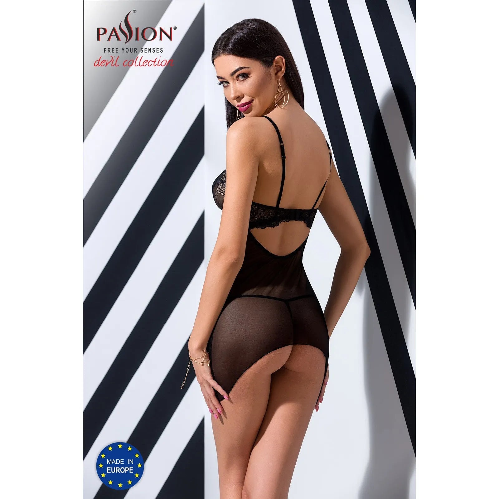 Nuisette noire transparente dentelle moulante Veronique lingerie Passion