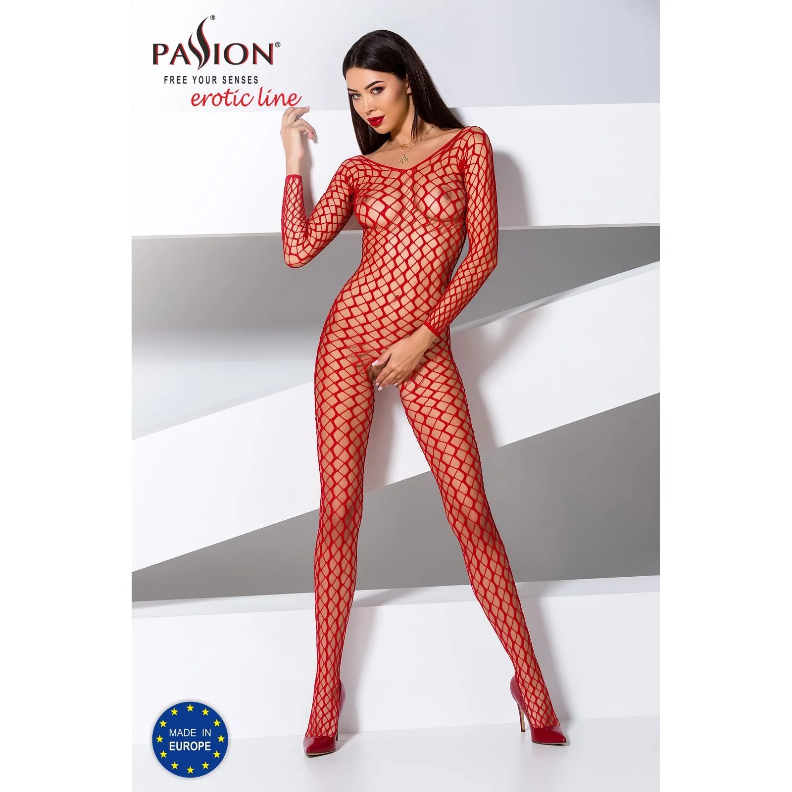 Bodystocking Rouge Sensuel Résille Élastique Taille Unique Passion