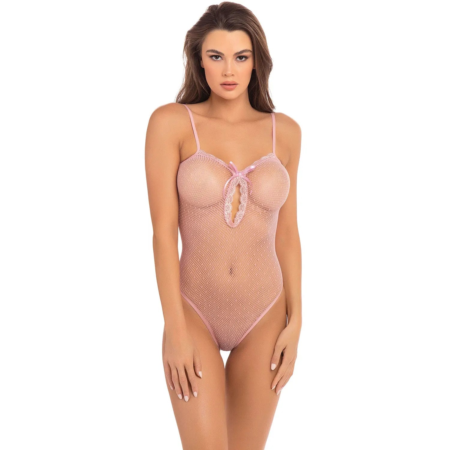 Body résille rose pois dentelle satin bretelles nylon spandex féminin