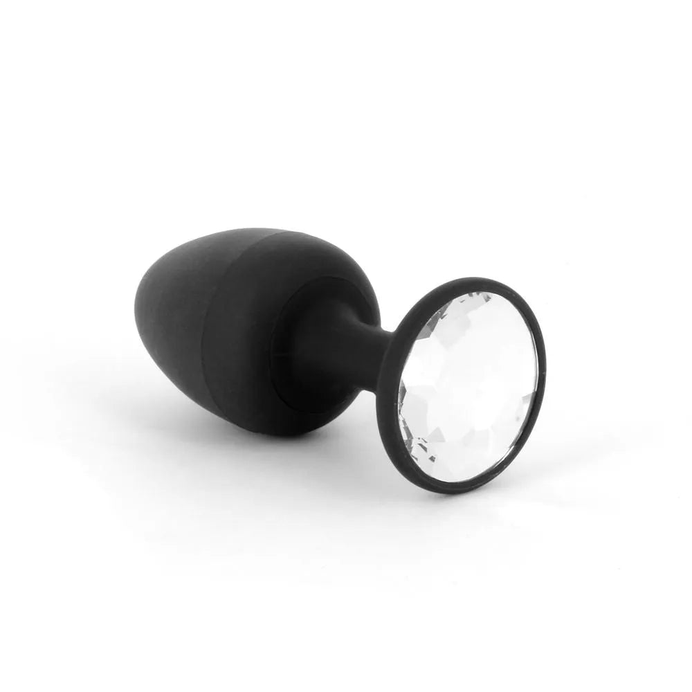 Plug Anal Bijou Geisha Diamond Silicone Noir Blanc Cristal Taille M