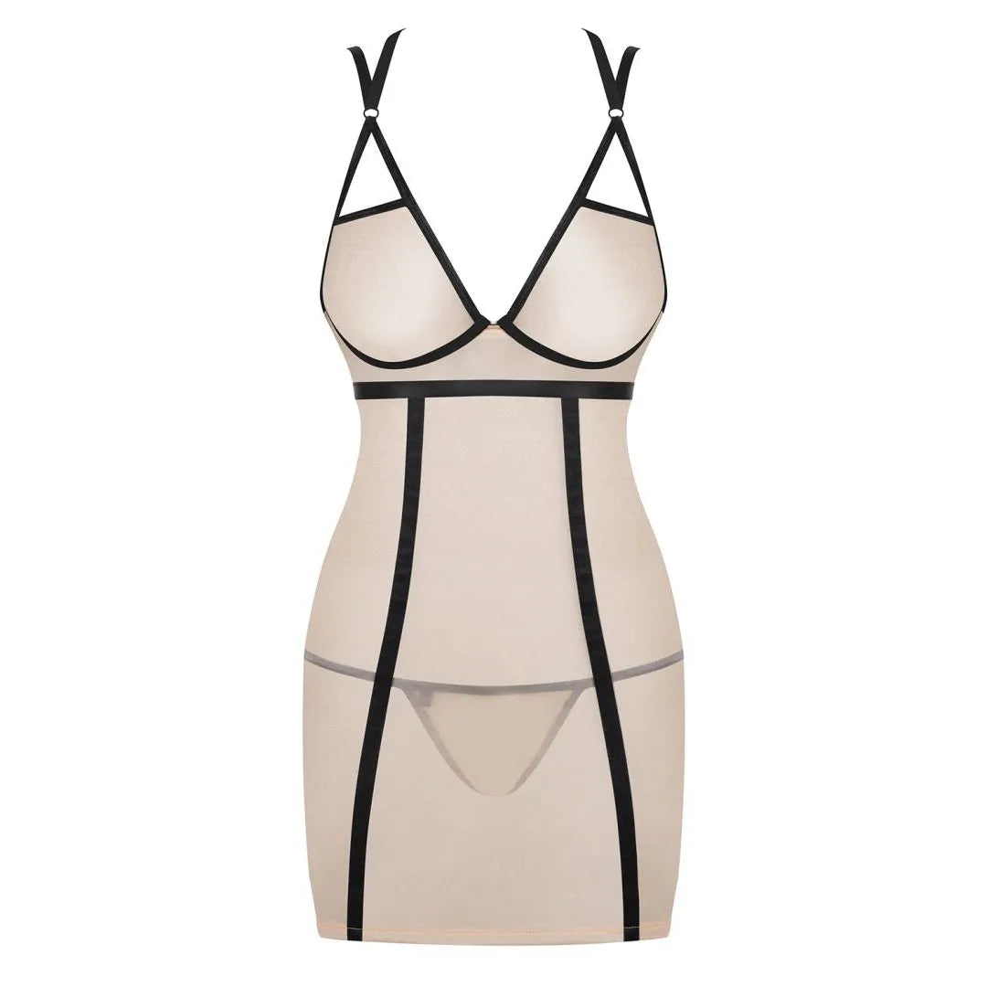 Nuisette élégante transparente nude fil doré bretelles réglables sexy