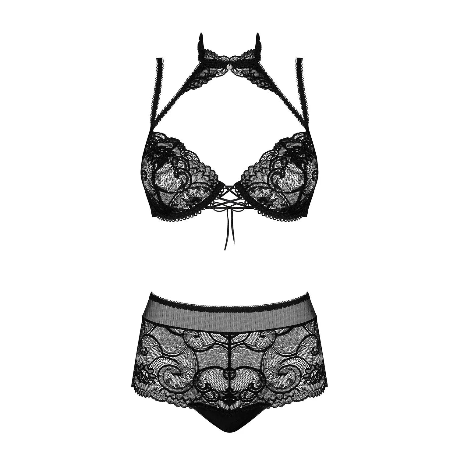 Elizenes ensemble lingerie dentelle noire soutien-gorge shorty sexy ajustable chic