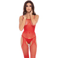 Combinaison résille rouge scintillante ouverte silhouette sexy femme