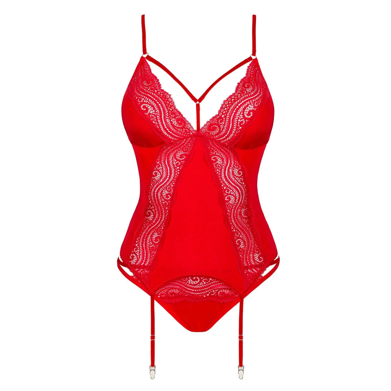 Corset culotte rouge sexy ajustable dentelle pendentif confort lingerie
