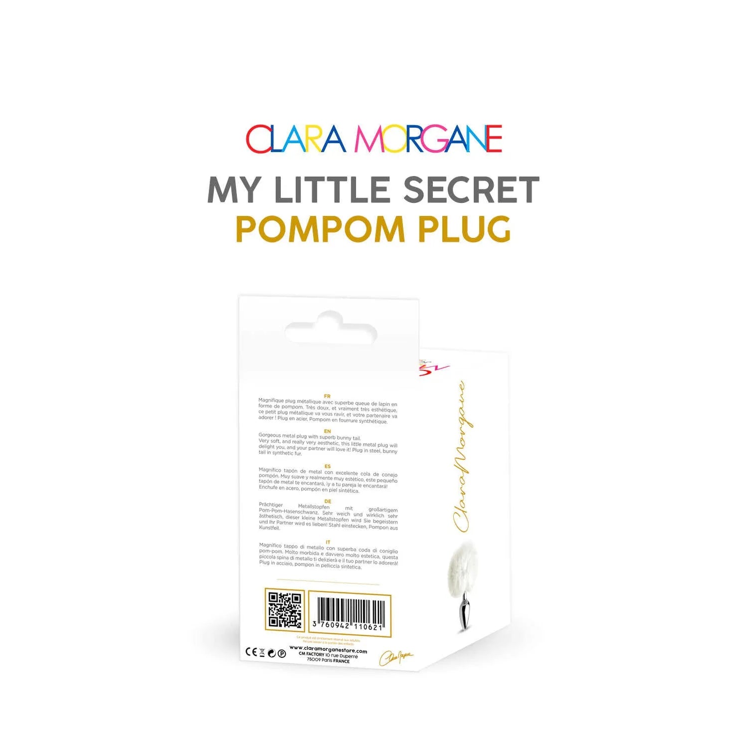 Pompom plug anal acier fourrure synthétique blanc femme homme couple