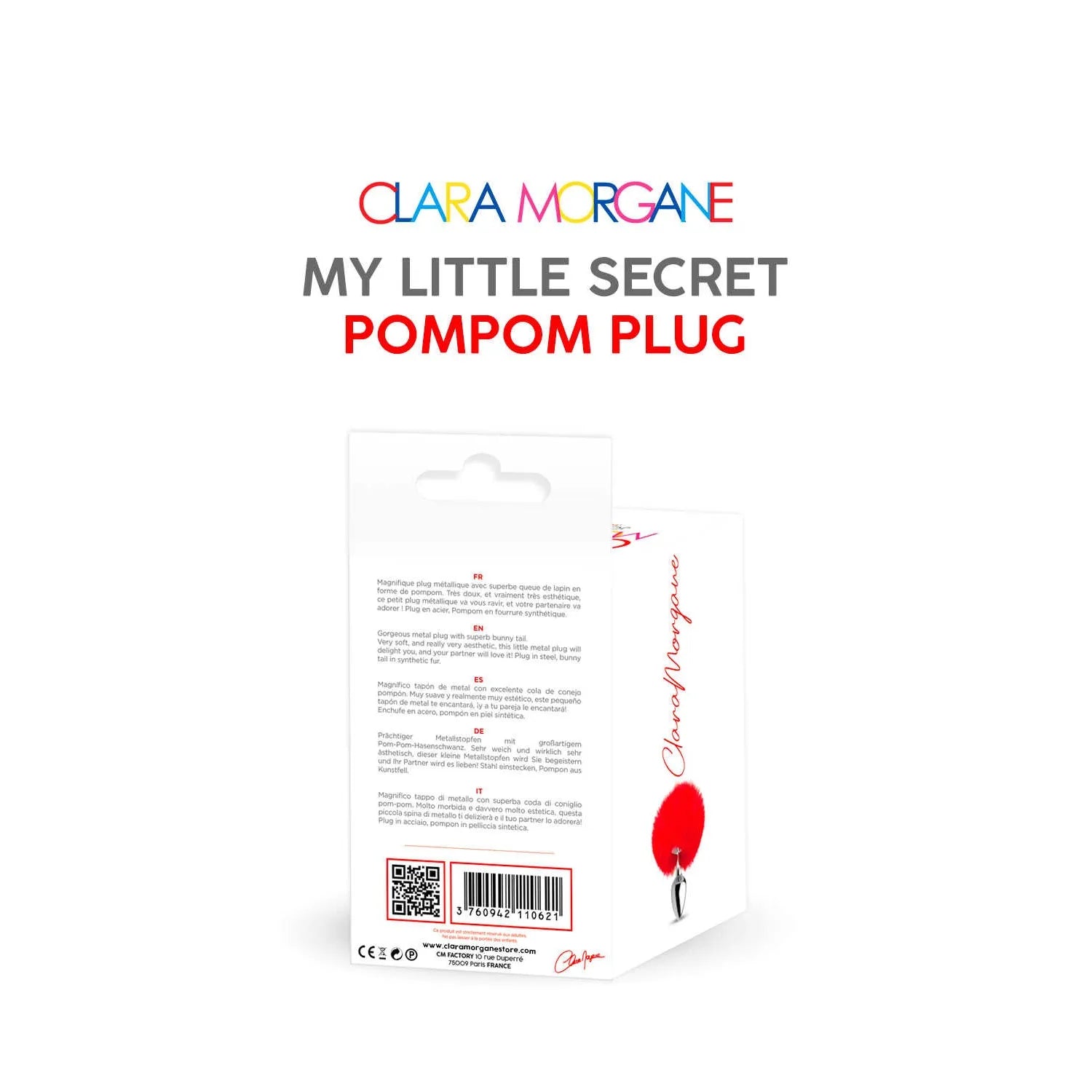 Plug anal acier pompom fourrure synthétique rouge femme homme couple