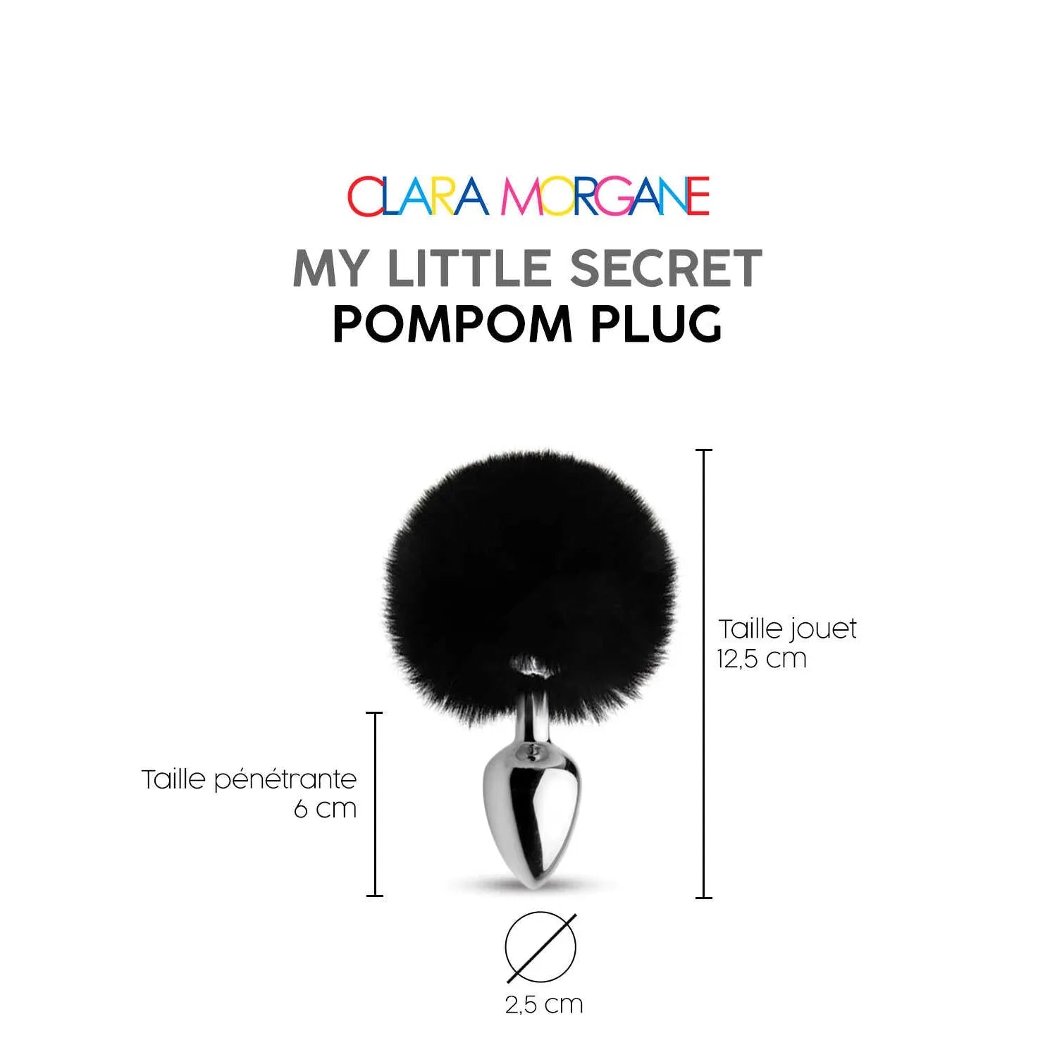 Plug anal acier pompom fourrure synthétique noir mixte discret