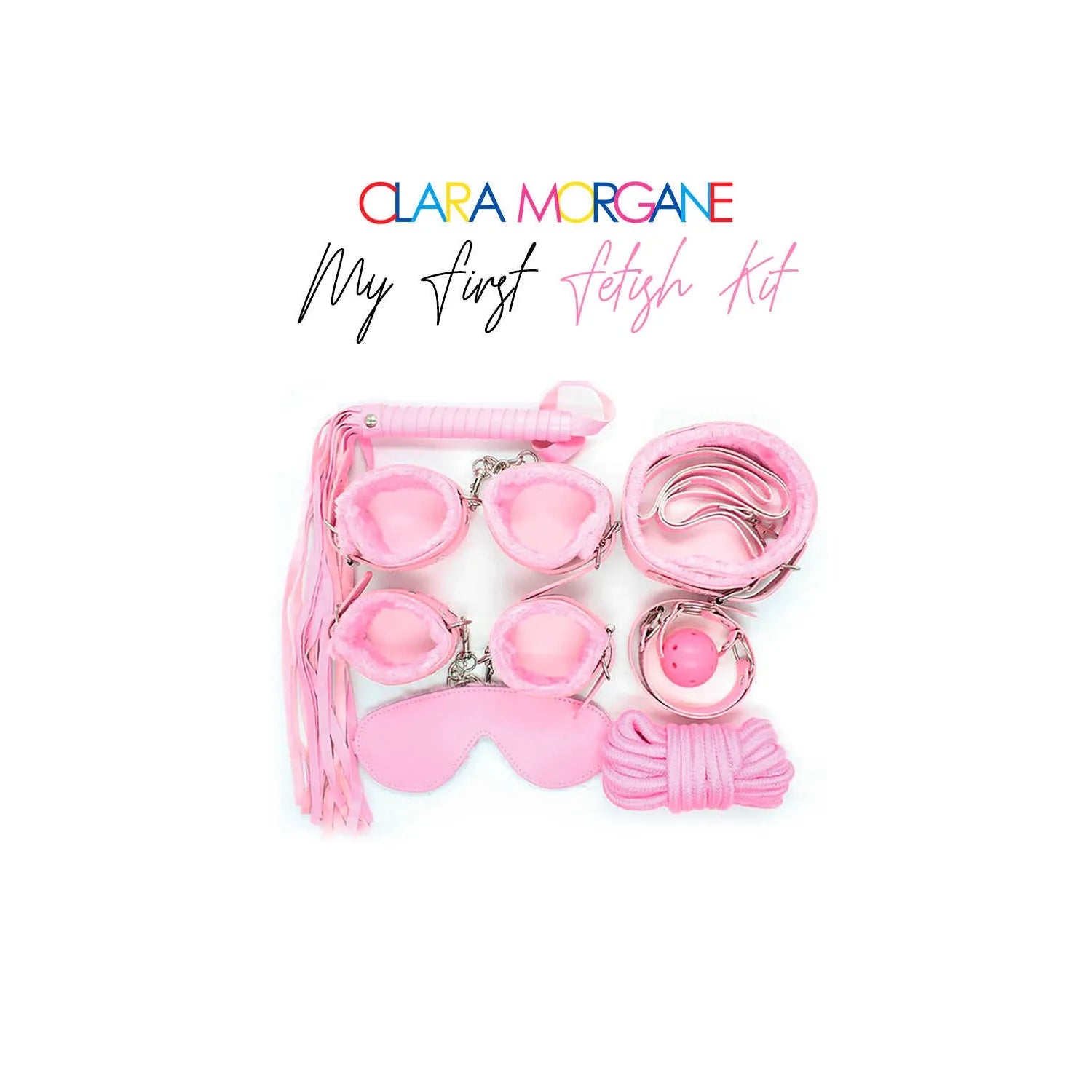 Coffret initiation BDSM débutants accessoires Clara Morgane rose martinet menottes bâillon