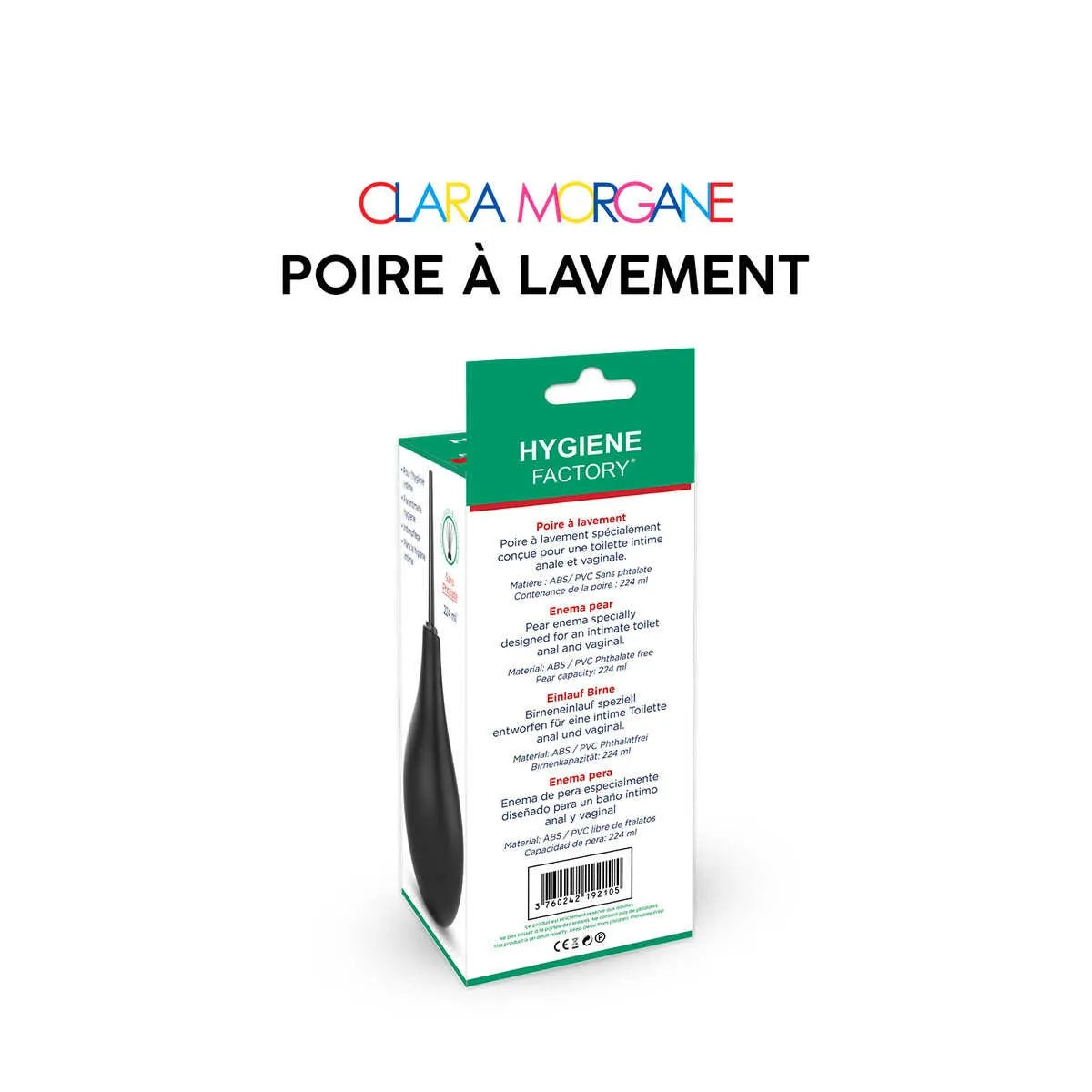 Poire lavement anal Noir Clara Morgane 250ml ABS PVC sans phtalates