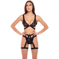 ensemble lingerie dentelle noir soutien-gorge string porte-jarretelles sexy