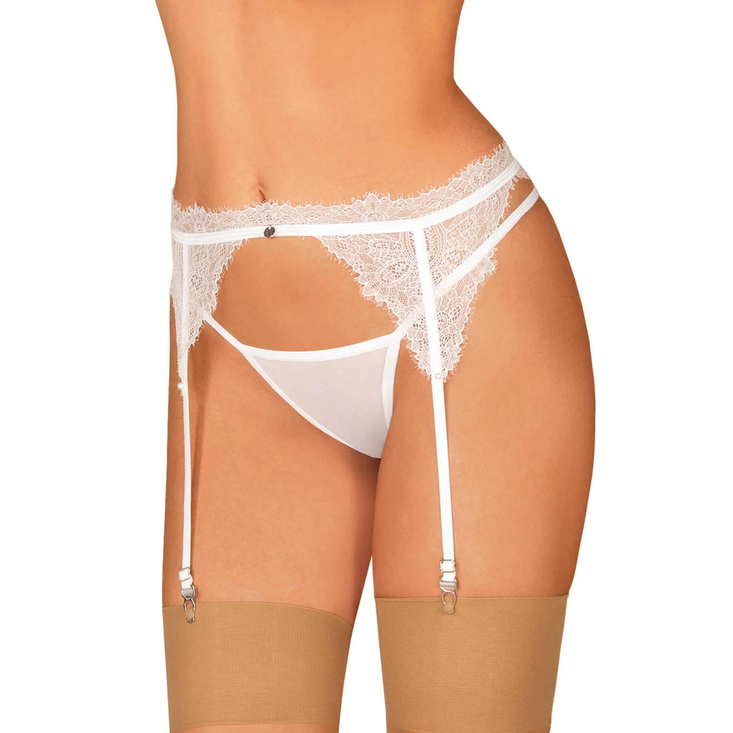 Porte-jarretelles blanc Bianelle en dentelle, orne les hanches, idéal pour bas, lingerie séduisante et élégante.